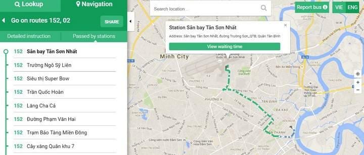 Kart av ho chi minh-buss 152 rute